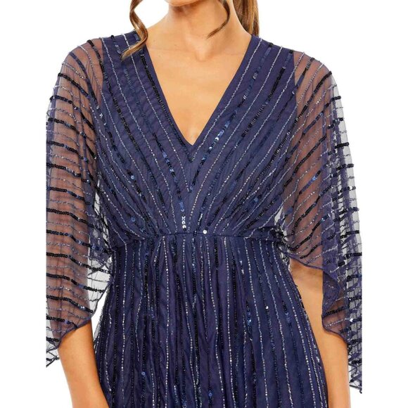 Mac Duggal 93841 Size 16 Dark Blue Kimono Sleeve Beaded Evening Gown Maxi Dress - Picture 3 of 4